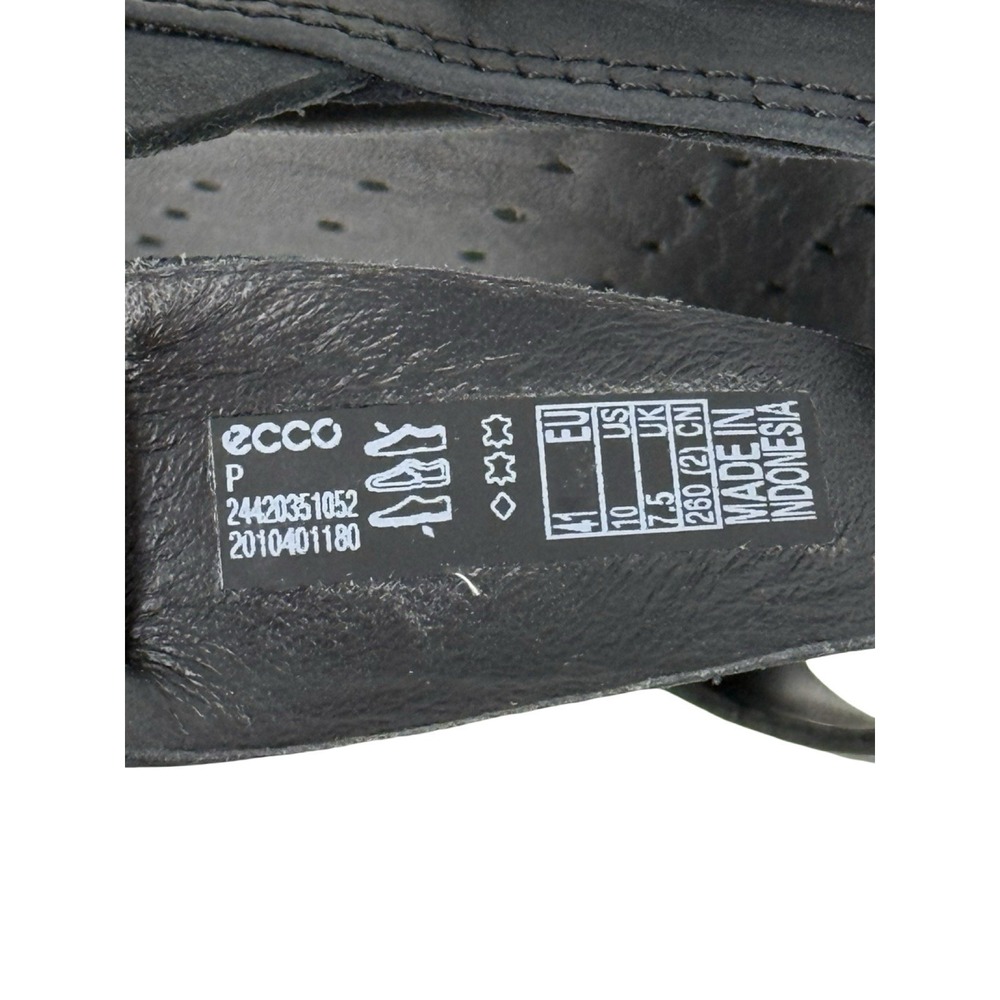 ECCO Flash Strappy Sandal Flat T-Strap Womens US 10 Black Leather Nubuck Comfort - Picture 10 of 10